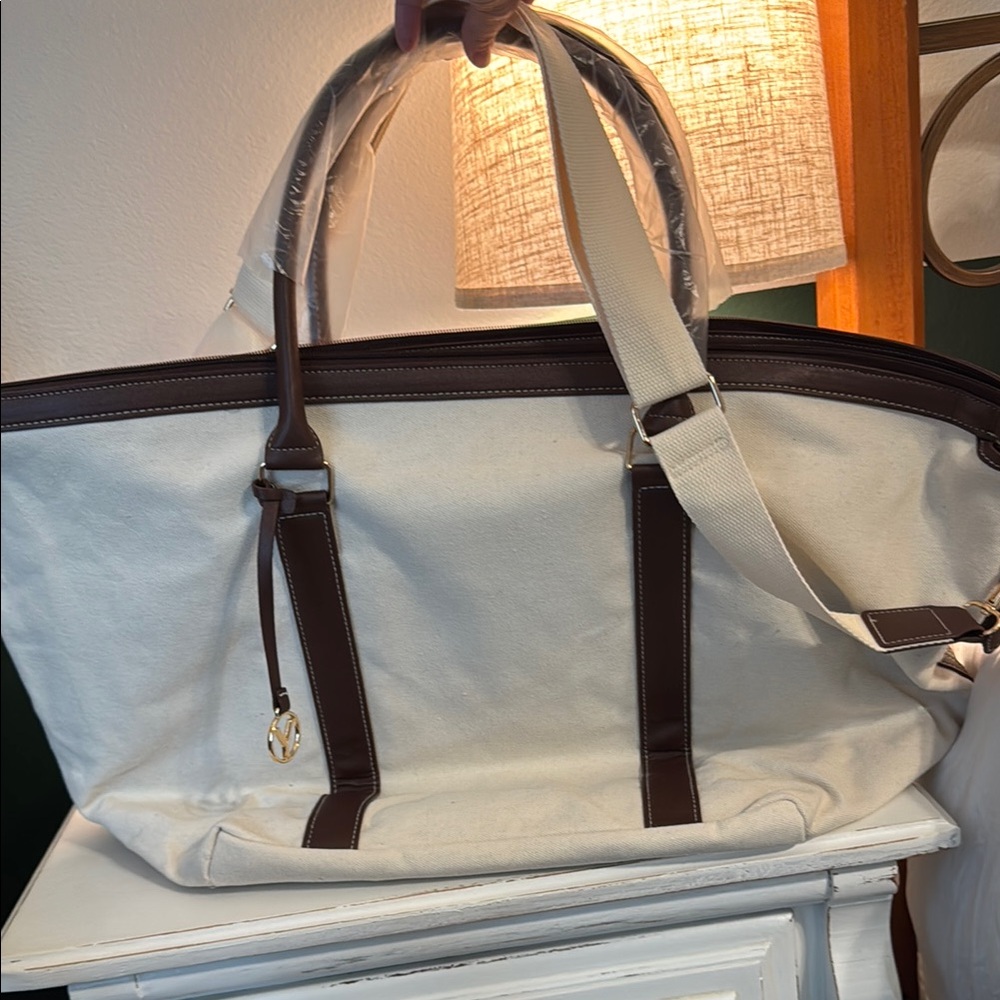 New Elegant Cream and Brown Canvas Tote